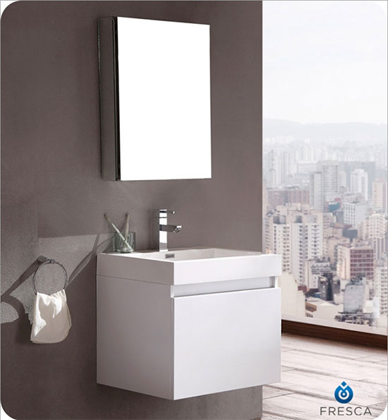 Fresca Nano (single) 23.4-Inch White Modern Wall-Mount Bathroom Vanity Set
