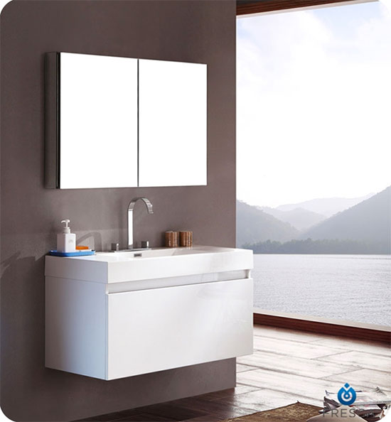 Fresca Mezzo (single) 39-Inch White Modern Wall-Mount Bathroom Vanity Set