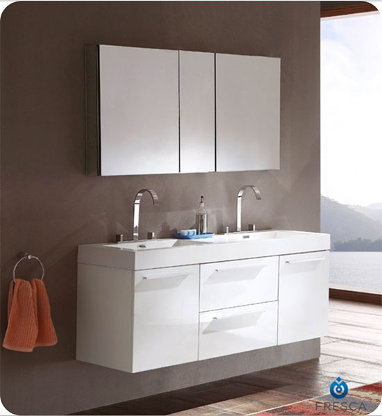 Fresca Opulento (double) 54-Inch White Modern Wall-Mount Bathroom Vanity Set