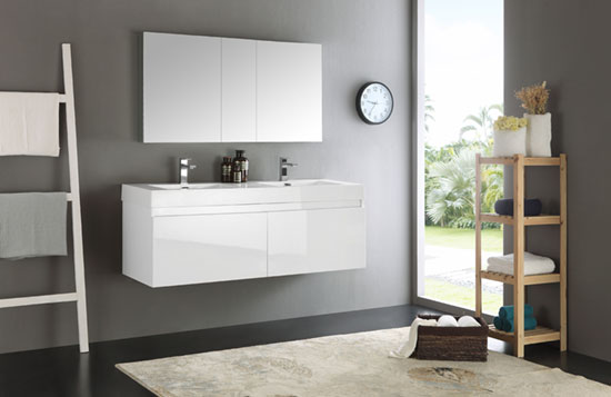 Fresca Mezzo (double) 59-Inch White Modern Wall-Mount Bathroom Vanity Set