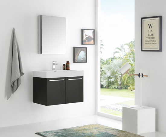 Fresca Vista (single) 29.5-Inch Black Modern Wall-Mount Bathroom Vanity Set