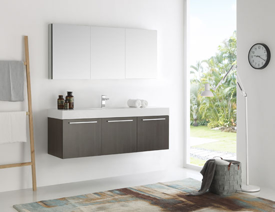 Fresca Vista (single) 59-Inch Gray Oak Modern Wall-Mount Bathroom Vanity Set
