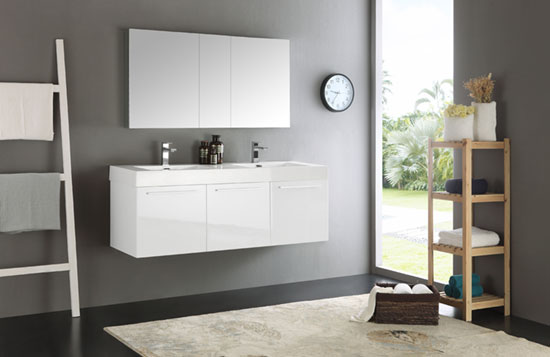 Fresca Vista (double) 59-Inch White Modern Wall-Mount Bathroom Vanity Set