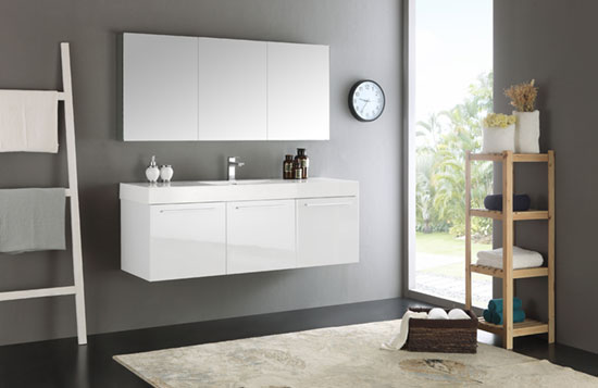 Fresca Vista (single) 59-Inch White Modern Wall-Mount Bathroom Vanity Set
