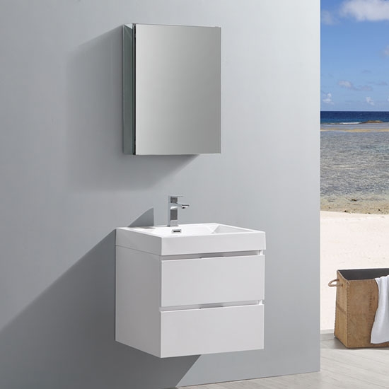 Fresca Valencia (single) 24-Inch Glossy White Modern Wall-Mount Bathroom Vanity Set