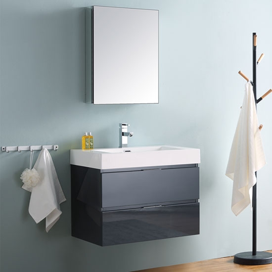 Fresca Valencia (single) 30-Inch Glossy Gray Modern Wall-Mount Bathroom Vanity Set