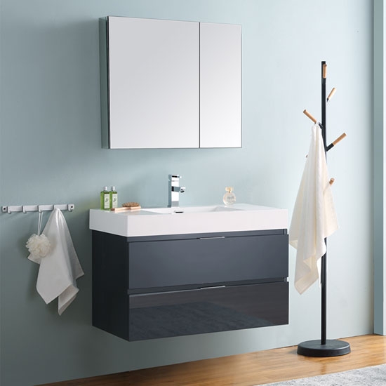 Fresca Valencia (single) 36-Inch Glossy Gray Modern Wall-Mount Bathroom Vanity Set