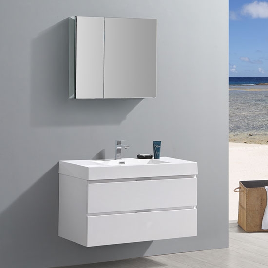 Fresca Valencia (single) 40-Inch Glossy White Modern Wall-Mount Bathroom Vanity Set
