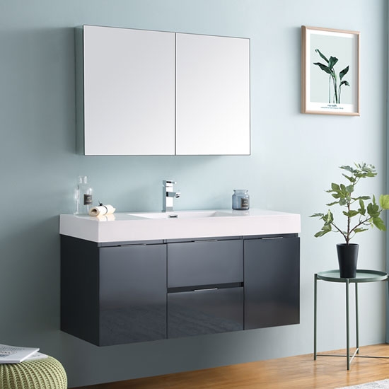 Fresca Valencia (single) 48-Inch Glossy Gray Modern Wall-Mount Bathroom Vanity Set
