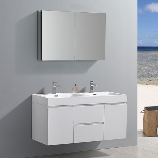 Fresca Valencia (double) 48-Inch Glossy White Modern Wall-Mount Bathroom Vanity Set