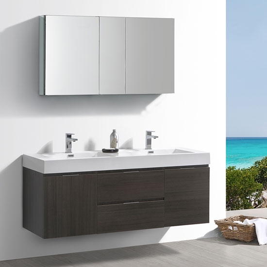 Fresca Valencia (double) 60-Inch Gray Oak Modern Wall-Mount Bathroom Vanity Set