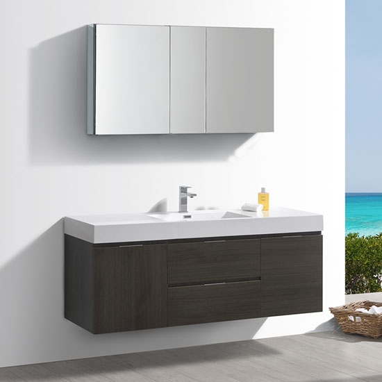 Fresca Valencia (single) 60-Inch Gray Oak Modern Wall-Mount Bathroom Vanity Set