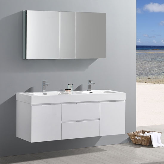 Fresca Valencia (double) 60-Inch Glossy White Modern Wall-Mount Bathroom Vanity Set