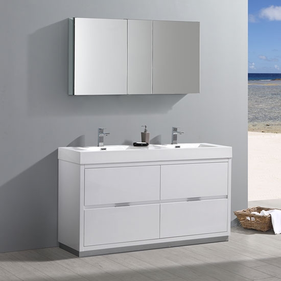 Fresca Valencia (double) 60-Inch Glossy White Modern Bathroom Vanity Set