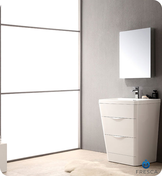 Fresca Milano (single) 25.5-Inch Glossy White Modern Bathroom Vanity Set