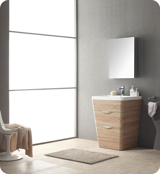 Fresca Milano (single) 25.5-Inch White Oak Modern Bathroom Vanity Set