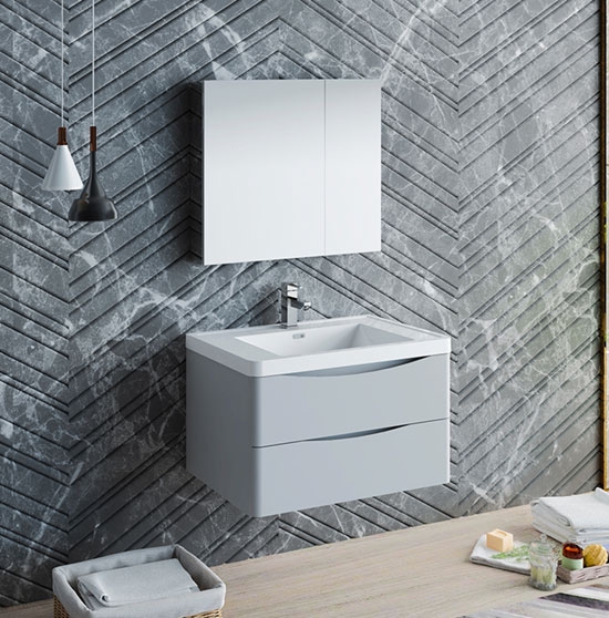 Fresca Tuscany (single) 31.5-Inch Glossy Gray Modern Wall-Mount Bathroom Vanity Set