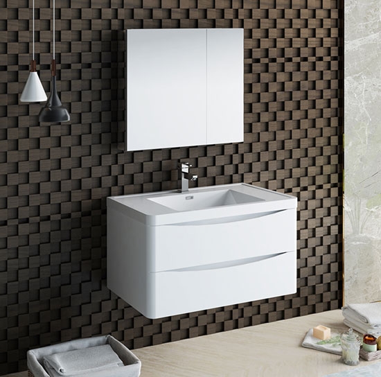 Fresca Tuscany (single) 35.5-Inch Glossy White Modern Wall-Mount Bathroom Vanity Set