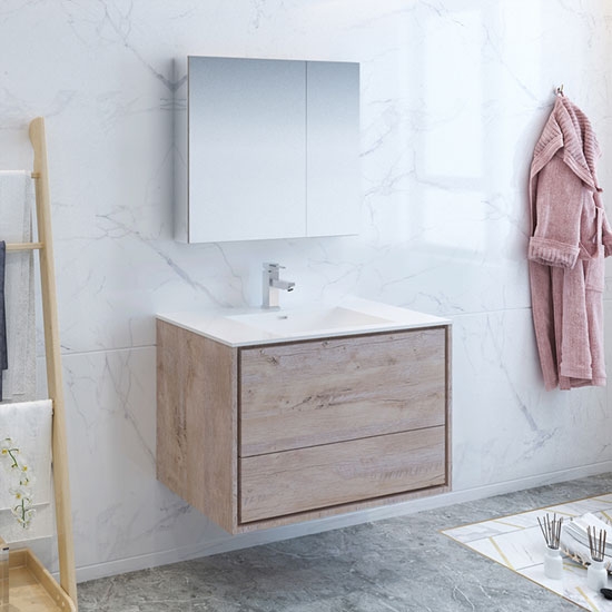 Fresca Catania (single) 35.6-Inch Rustic Natural Wood Modern Wall-Mount Bathroom Vanity Set