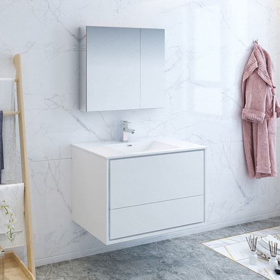 Fresca Catania (single) 35.6-Inch Glossy White Modern Wall-Mount Bathroom Vanity Set