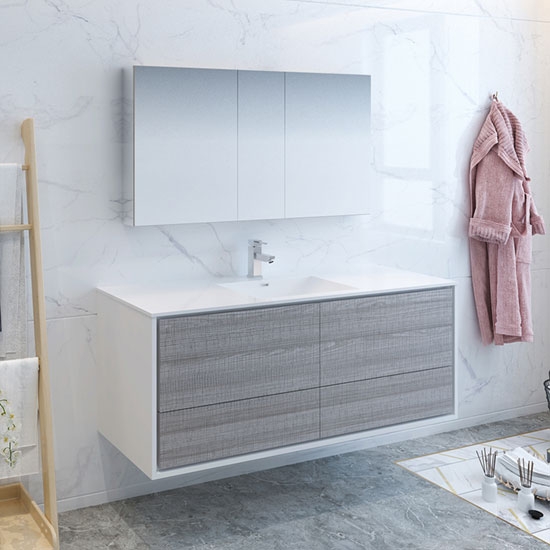 Fresca Catania (single) 59.3-Inch Glossy Ash Gray Modern Wall-Mount Bathroom Vanity Set