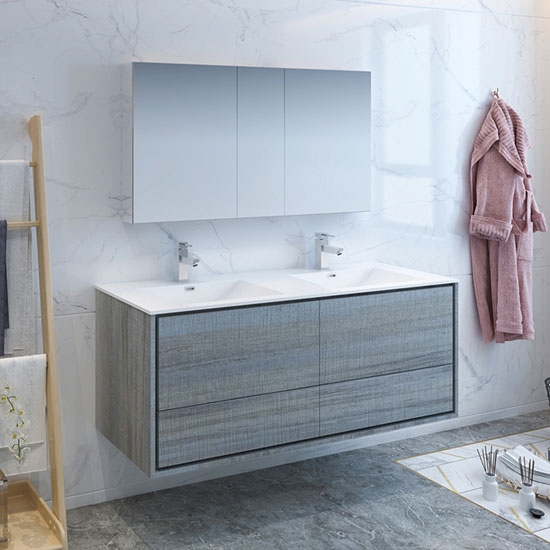 Fresca Catania (double) 59.3-Inch Ocean Gray Modern Wall-Mount Bathroom Vanity Set