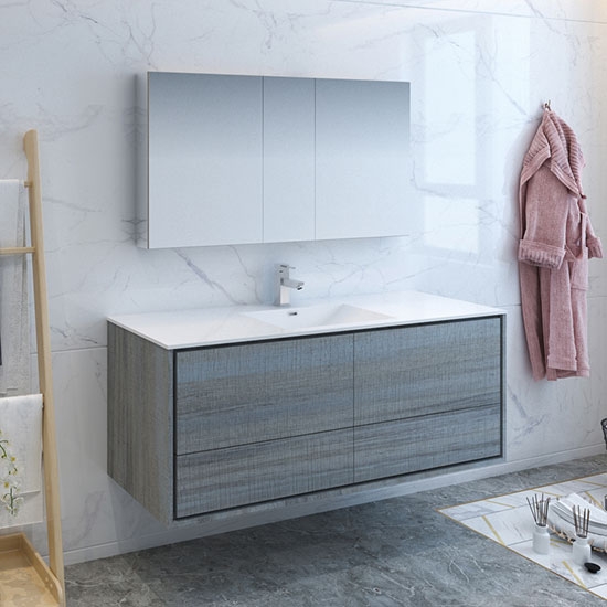 Fresca Catania (single) 59.3-Inch Ocean Gray Modern Wall-Mount Bathroom Vanity Set