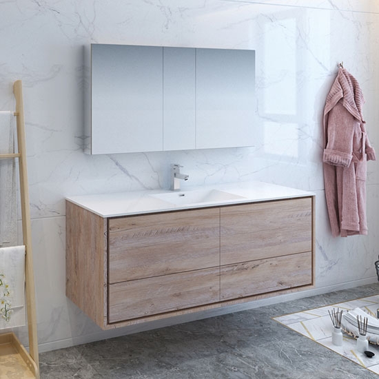 Fresca Catania (single) 59.3-Inch Rustic Natural Wood Modern Wall-Mount Bathroom Vanity Set