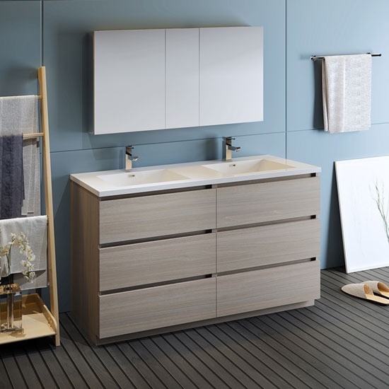Fresca Lazzaro (double) 59.3-Inch Gray Wood Modern Modular Bathroom Vanity Set