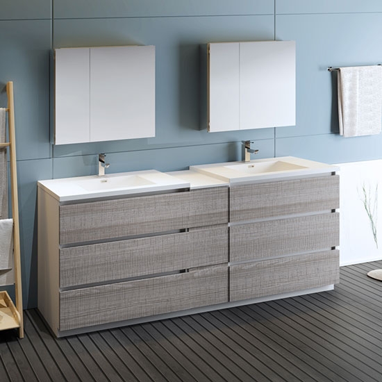 Fresca Lazzaro (double) 83.1-Inch Glossy Ash Gray Modern Modular Bathroom Vanity Set