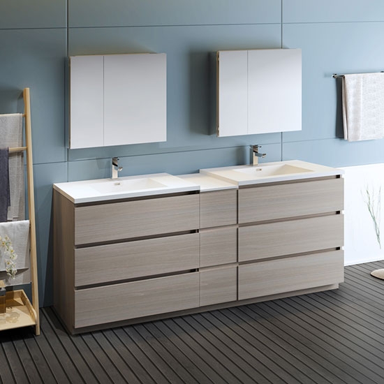 Fresca Lazzaro (double) 83.1-Inch Gray Wood Modern Modular Bathroom Vanity Set
