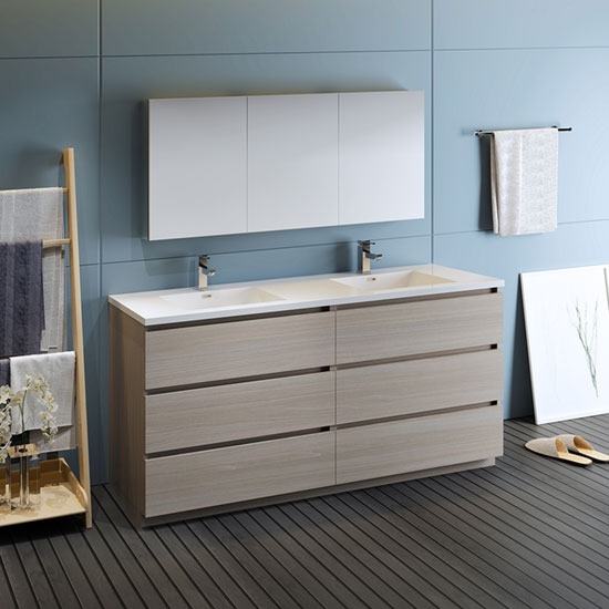 Fresca Lazzaro (double) 71.1-Inch Gray Wood Modern Modular Bathroom Vanity Set