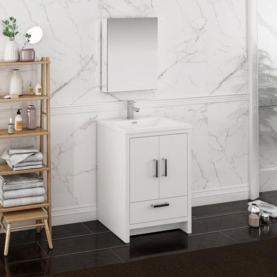 Fresca Imperia (single) 23.8-Inch Glossy White Modern Bathroom Vanity Set