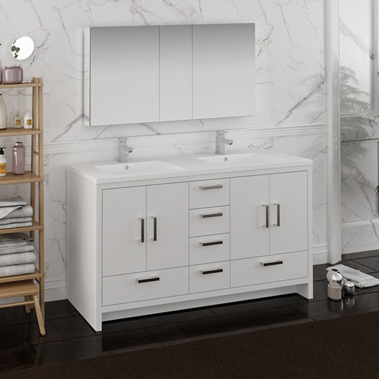 Fresca Imperia (double) 59.3-Inch Glossy White Modern Bathroom Vanity Set