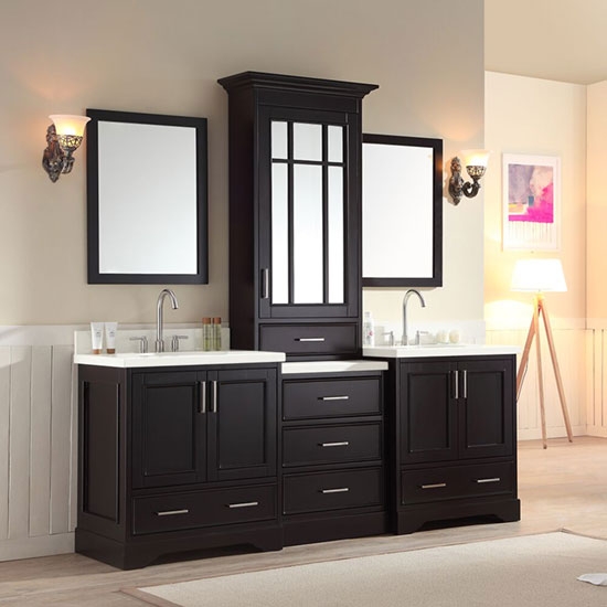 Ariel Stafford (double) 85-Inch Espresso Transitional Bathroom Vanity Set