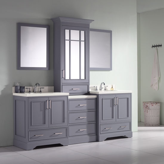 Ariel Stafford (double) 85-Inch Grey Transitional Bathroom Vanity Set