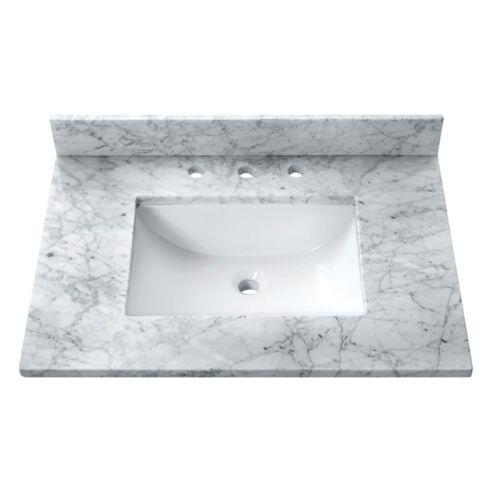 Avanity SUT25CW-RS (single) 25-inch Carrara Marble Countertop & Rectangular Sink