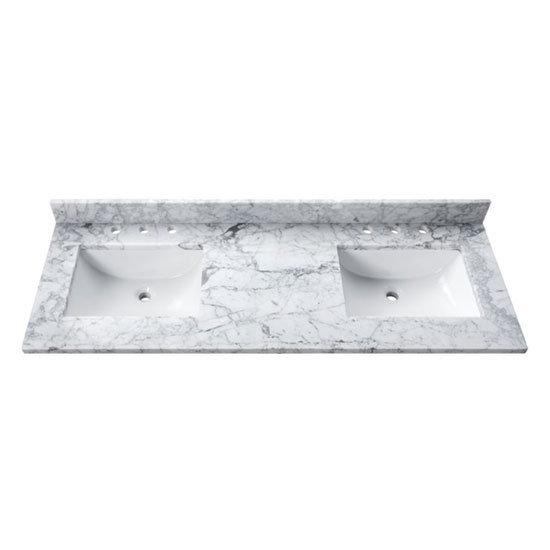 Avanity SUT73CW-RS (double) 73-inch Carrara Marble Countertop & Rectangular Sinks