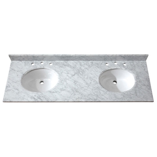 Avanity SUT61CW (double) 61-inch Carrara Marble Countertop & White Oval Sinks