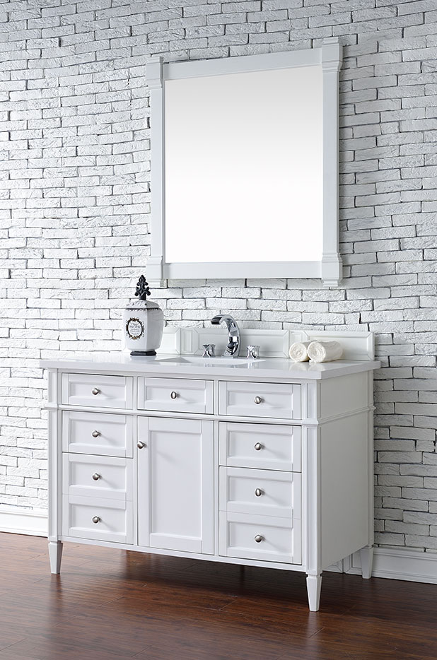 James Martin Brittany (single) 48-Inch Bright White Vanity Cabinet & Optional Countertops