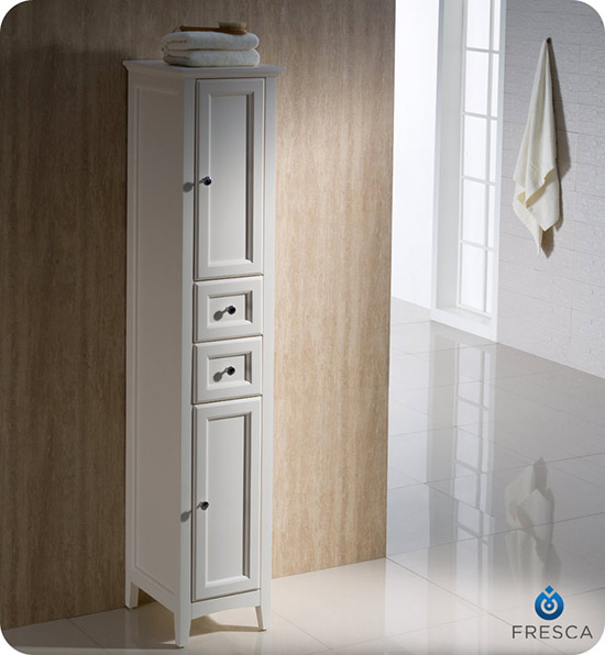Fresca Oxford 14-Inch Antique White Bathroom Tall Linen Side Cabinet