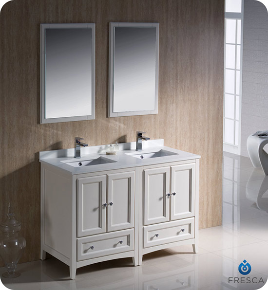 Fresca Oxford (double) 48-Inch Antique White Transitional Modular Bathroom Vanity Set