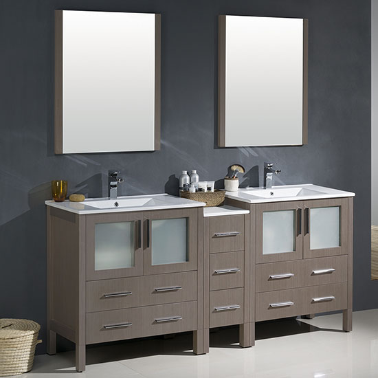 Fresca Torino (double) 72-Inch Gray Oak Modern Bathroom Vanity with Integrated Sinks