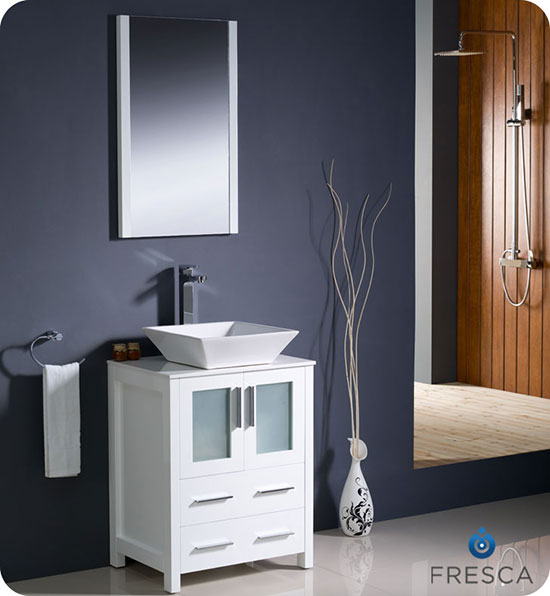 Fresca Torino (single) 24-Inch White Modern Bathroom Vanity with Vessel Sink