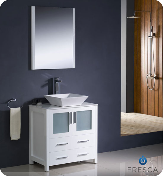 Fresca Torino (single) 30-Inch White Modern Bathroom Vanity with Vessel Sink